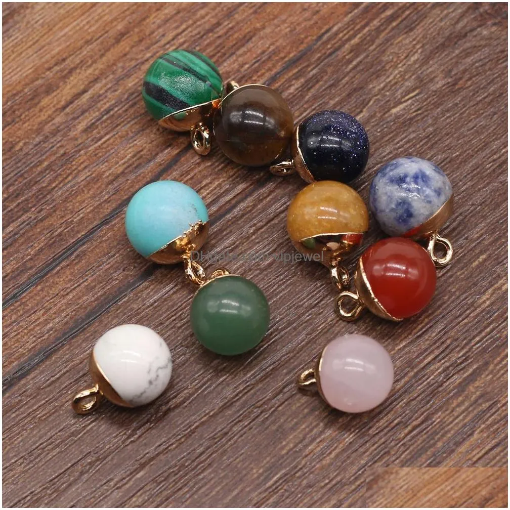 delicate round natural stone ball chakra charms teardrop shape pendant rose quartz healing reiki crystal finding diy necklaces women