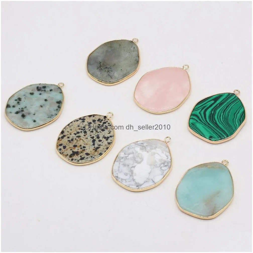 irregular healing labradorite amazonite turquoise stone charms rose quartz crystal pendant diy necklace women fashion jewelry finding