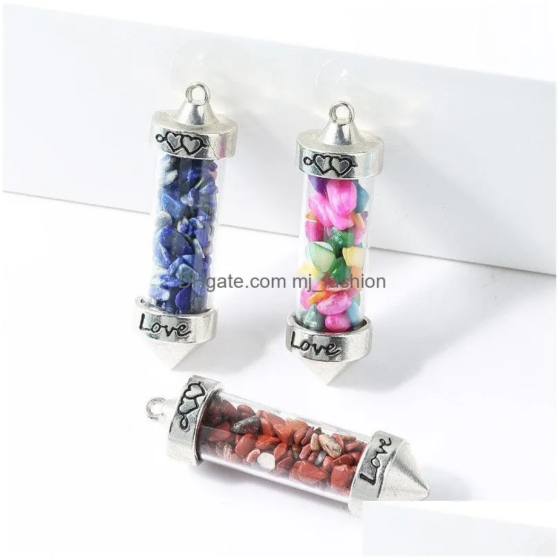 jade gravel stone cone love wishing bottle charms pendants for women men jewelry making diy necklace gifts