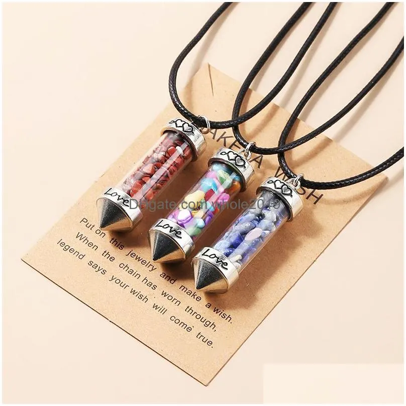 natural crystal crushed stone wishing love bottle cone pendulum pendant necklace make wish card necklaces healing for women men