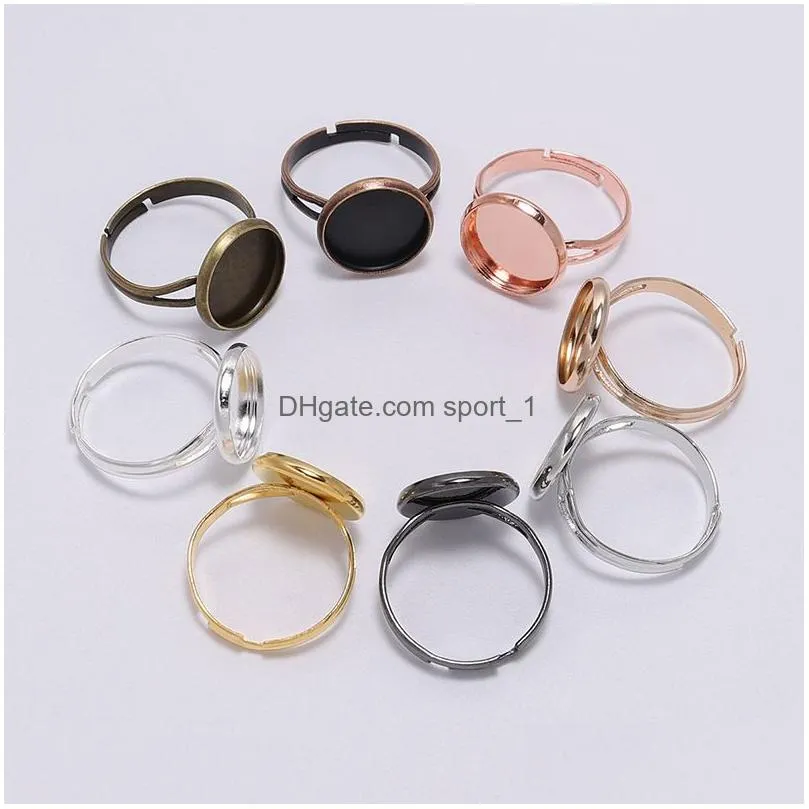 adjustable blank ring base fit dia 10mm stone glass cabochons cameo settings tray diy jewelry making rings