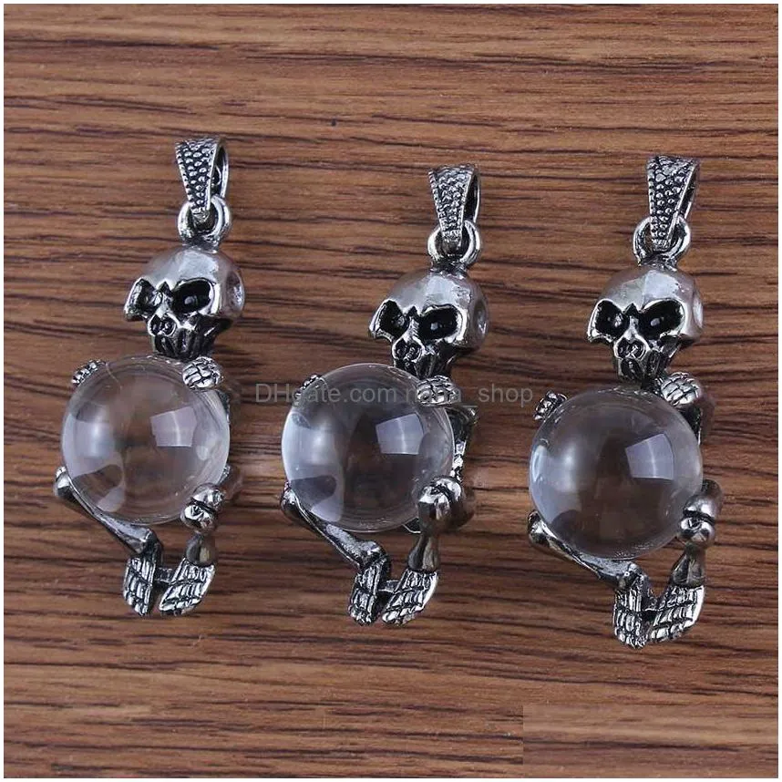 16mm natural gem stone charms skull skeleton pendants opal crystal rose quartz diy necklaces jewelry making wholesale