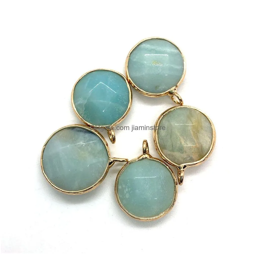 15x19mm gold edged natural stone charms green rose quartz crystal pendant for earrings necklace jewelry making wholesale