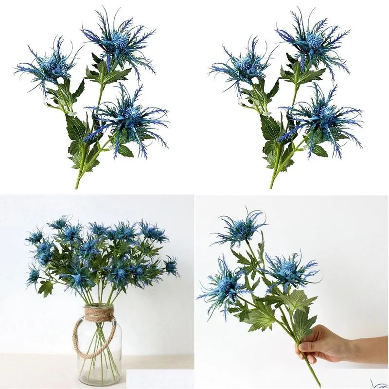 decorative flowers wreaths plants home decor artificial eryngium thistles bunch simulation plastic fake wedding decors party club house