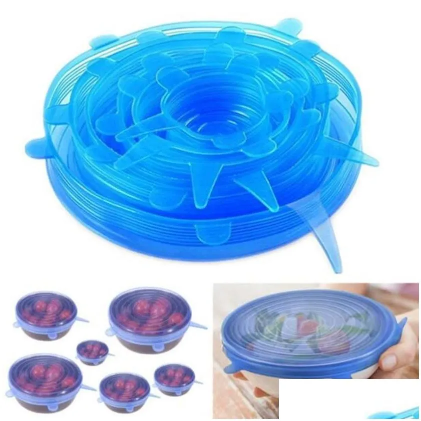 dhs ship 6pcs per set silicone stretch suction pot lids food grade silicone  keeping wrap seal lid pan cover kitchen accessories