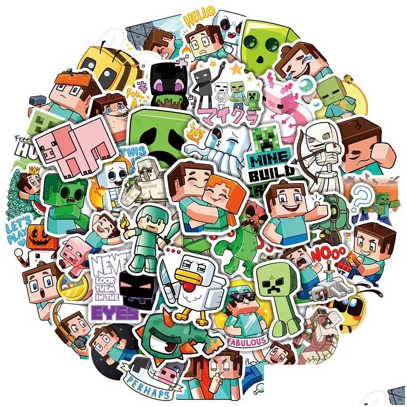 50pcs cartoon game minecraft stickers graffiti kids toy skateboard car motorcycle bicycle sticker decals wholesale