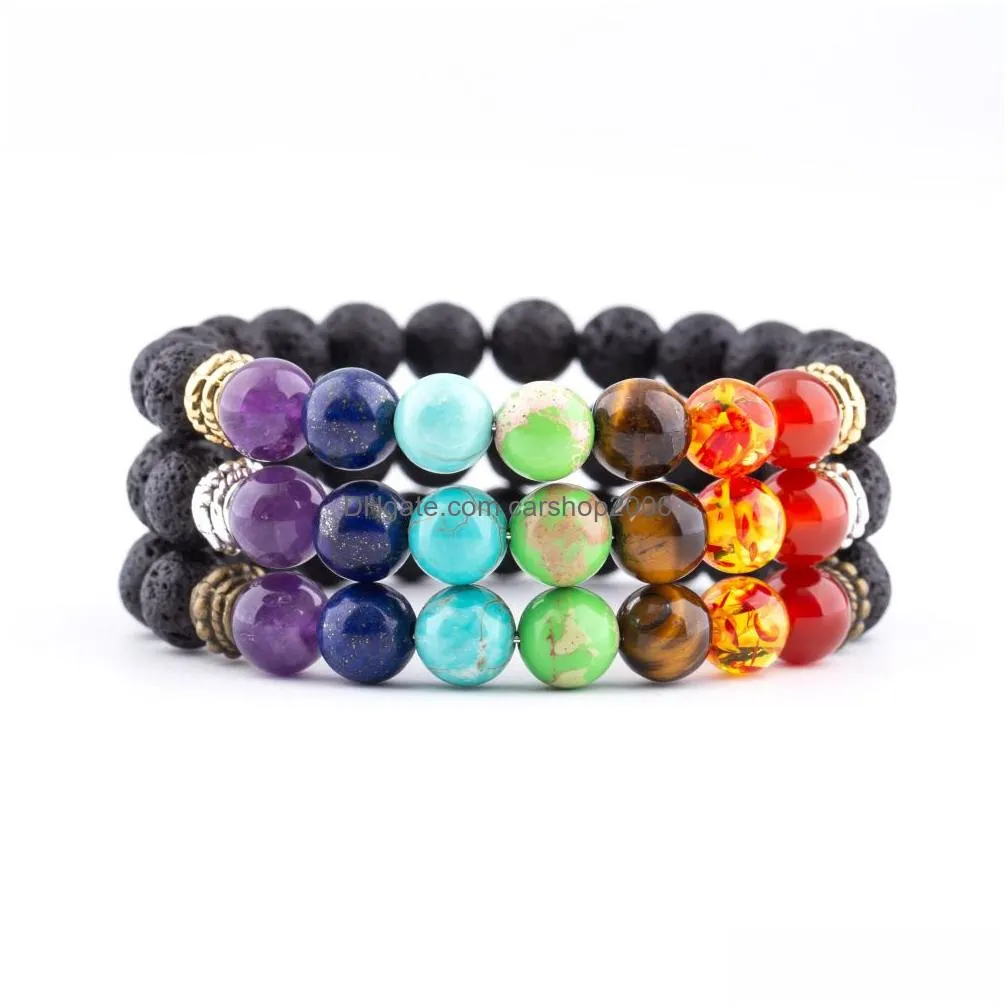 8mm lava stone seven chakra beaded strand bracelet diy aromatherapy essential oil diffuser bracelets for women men yoga buddha energy