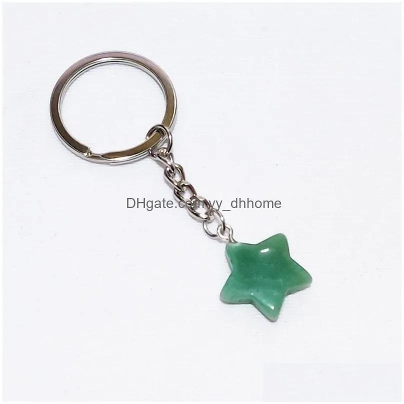 star shape reiki healing natural stone keychains chakra pink green black agate key rings keyrings women men jewelry