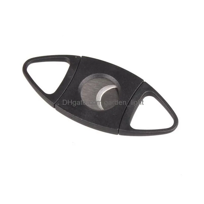  pocket stainless steel double blade cigar cutter scissors plastic handle portable tools black color 