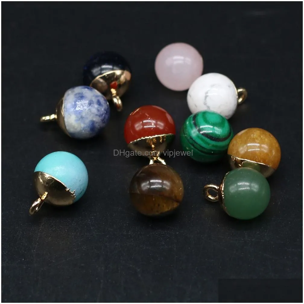 delicate round natural stone ball chakra charms teardrop shape pendant rose quartz healing reiki crystal finding diy necklaces women