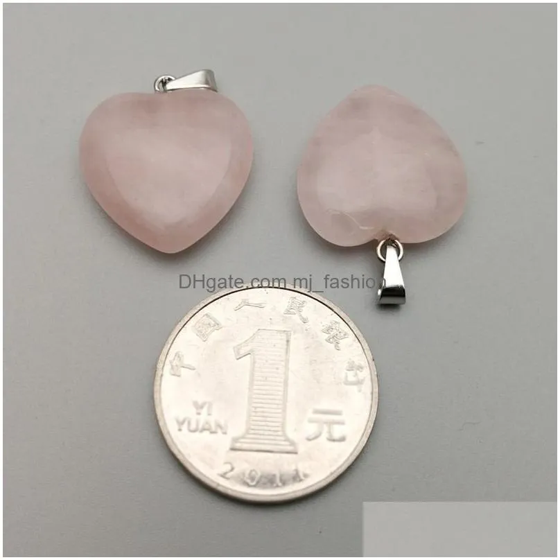 20mm rose quartz heart natural stone charms chakra healing pendant diy necklace earrings jewelry making