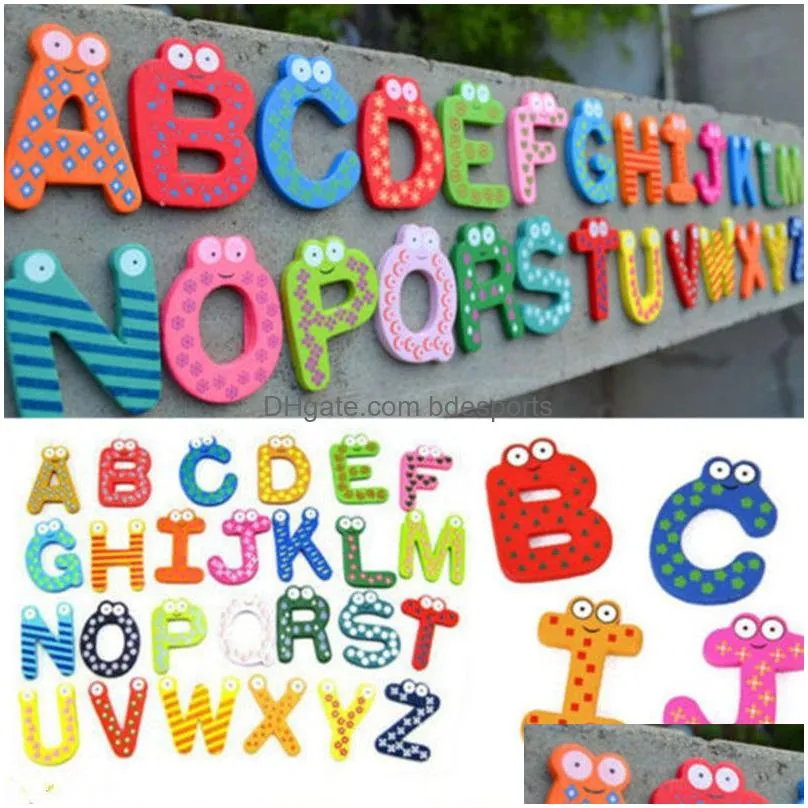 kids baby wooden alphabet letter fridge magnets wooden cartoon fridge magnets educational learning study cartoon toy uni gift