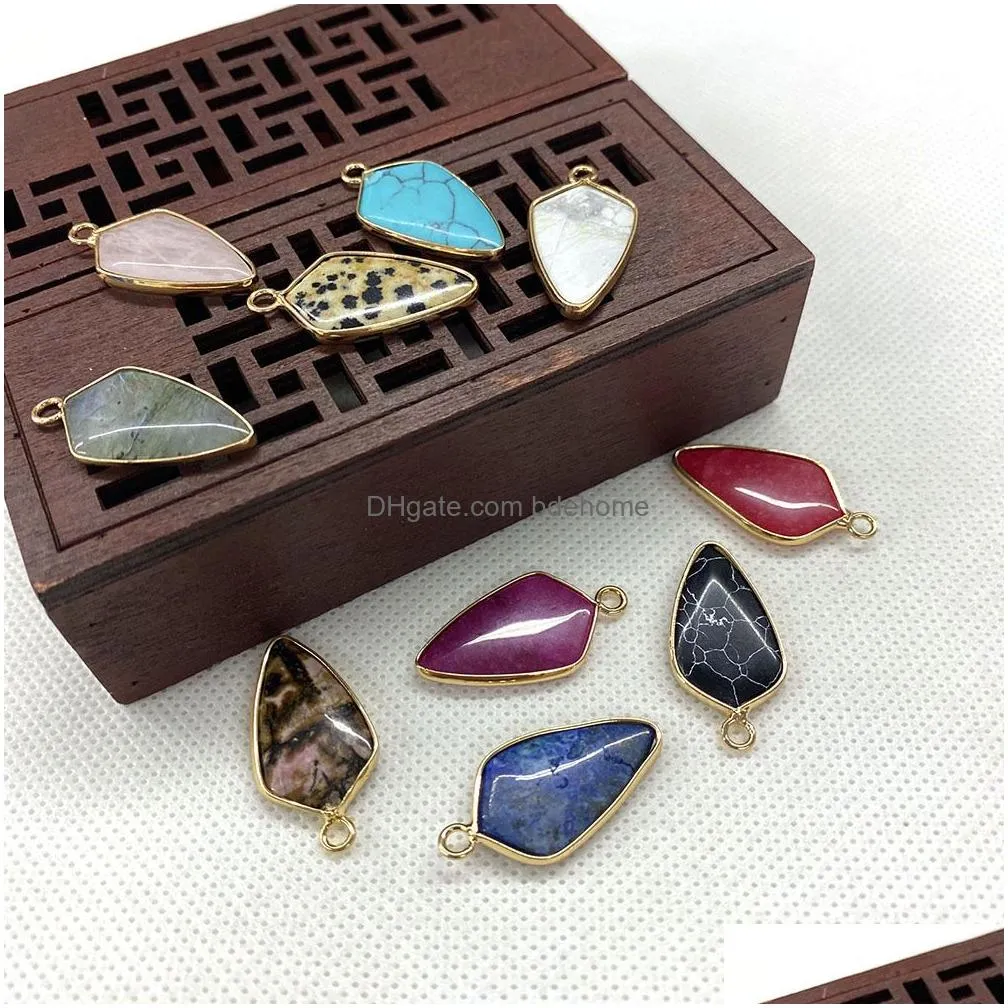 14x28mm natural crystal stone charms green blue rose quartz bullet shape pendants gold edge trendy for necklace earrings jewelry making