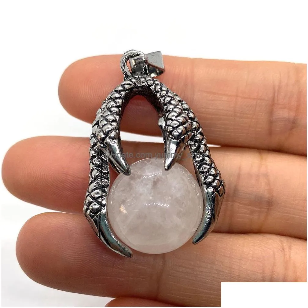 dragon claw natural crystal stones charms round tiger eye black onyx rose quartz stone ball charm beads pendants for jewelry making