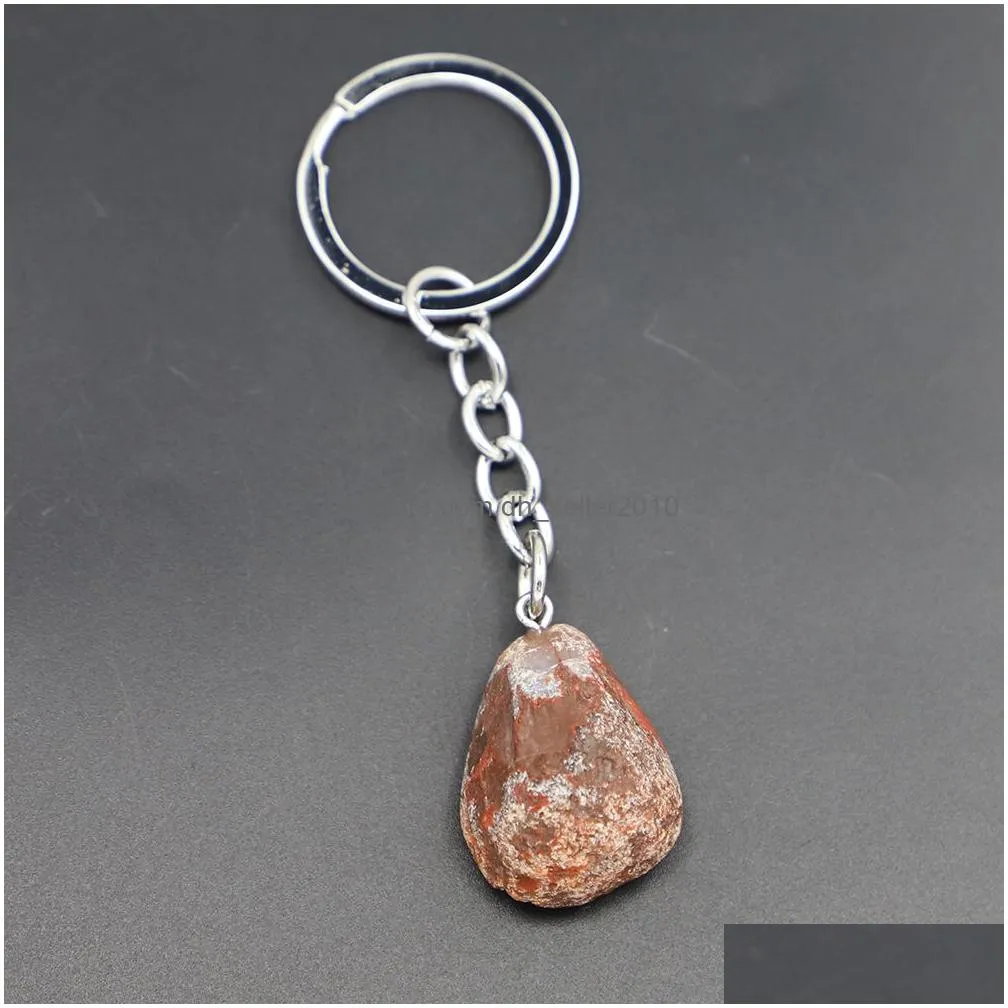 natural raw ore irregular stone key rings gem quartz fluorite amethyst pendants keychain charms diy jewelry making keyholder