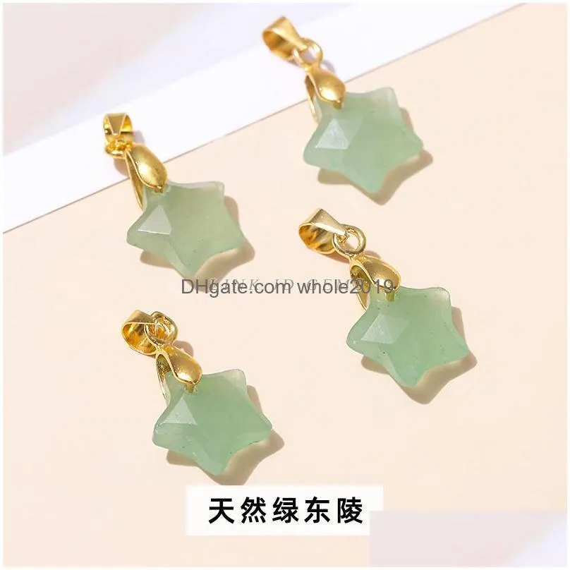 fashion 10mm star shaped rose quartz powder pink green amethyst crystal pendant gold chain necklace women jewelry
