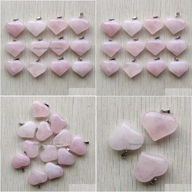 beautiful natural rose quartz lover heart charms pink crystal stone pendant for jewelry making 24mmx20mm