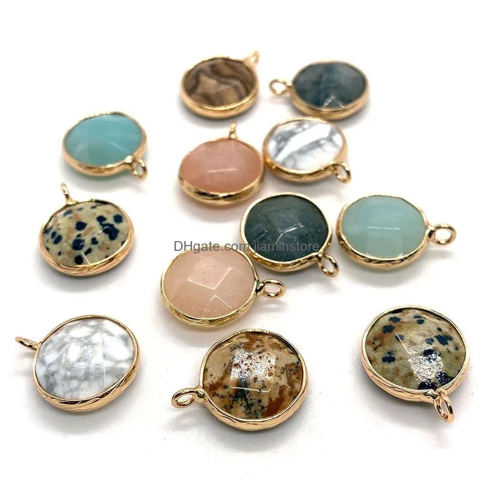 15x19mm gold edged natural stone charms green rose quartz crystal pendant for earrings necklace jewelry making wholesale
