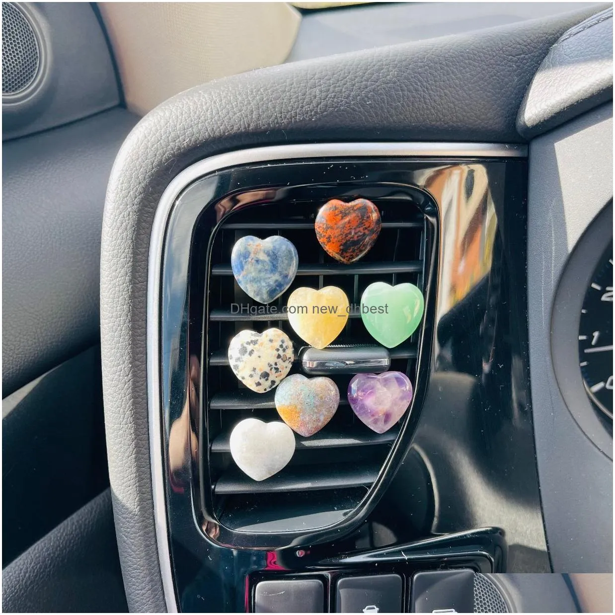 rose quartz stone carving heart shape fashion accessories 2cm car air outlet trim clip crystal healing decoration decor interior acc