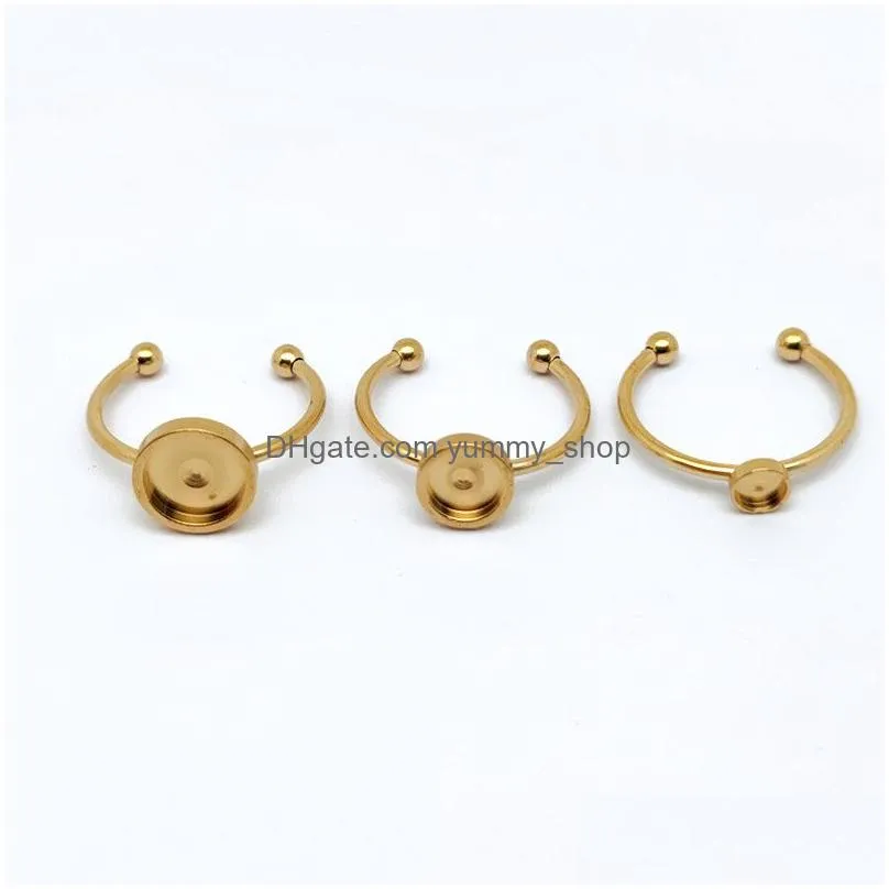 6 8 10 12mm no fade stainless steel gold plated ring settings blank base fit 6-20mm glass cabochons buttons