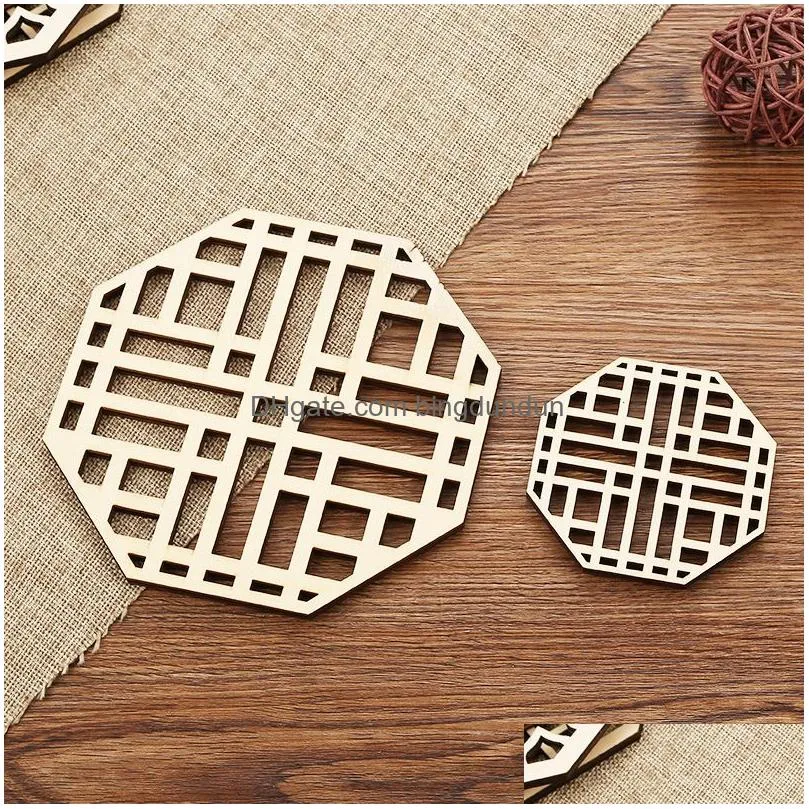 wooden hollow coaster set diy creative art craft home kitchen geometry pot cup coasters mats