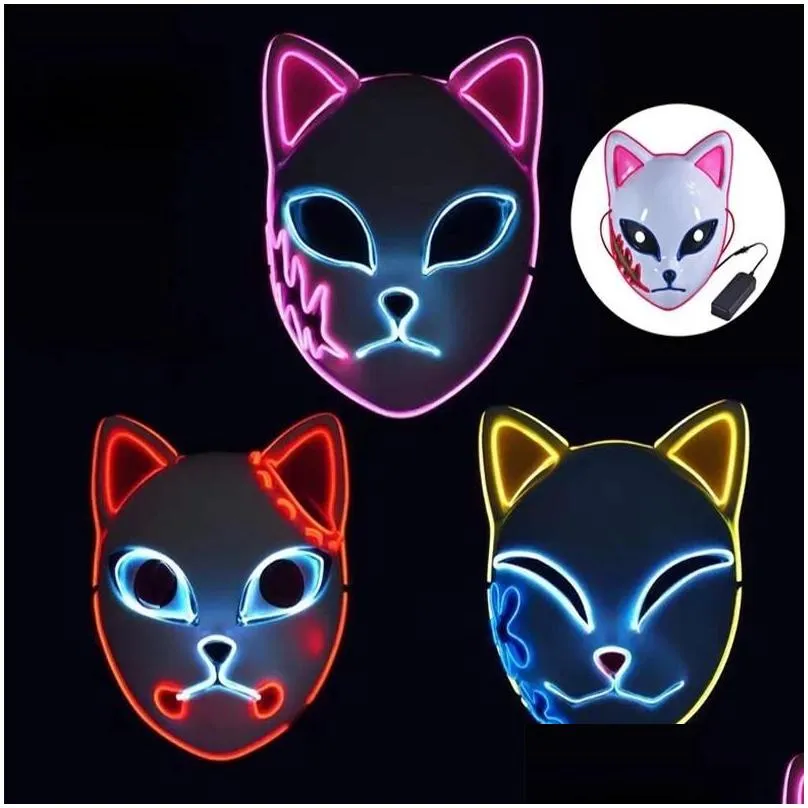 led halloween mask mixed color luminous glow in the dark mascaras halloween anime party costume cosplay masques el wire demon slayer fox