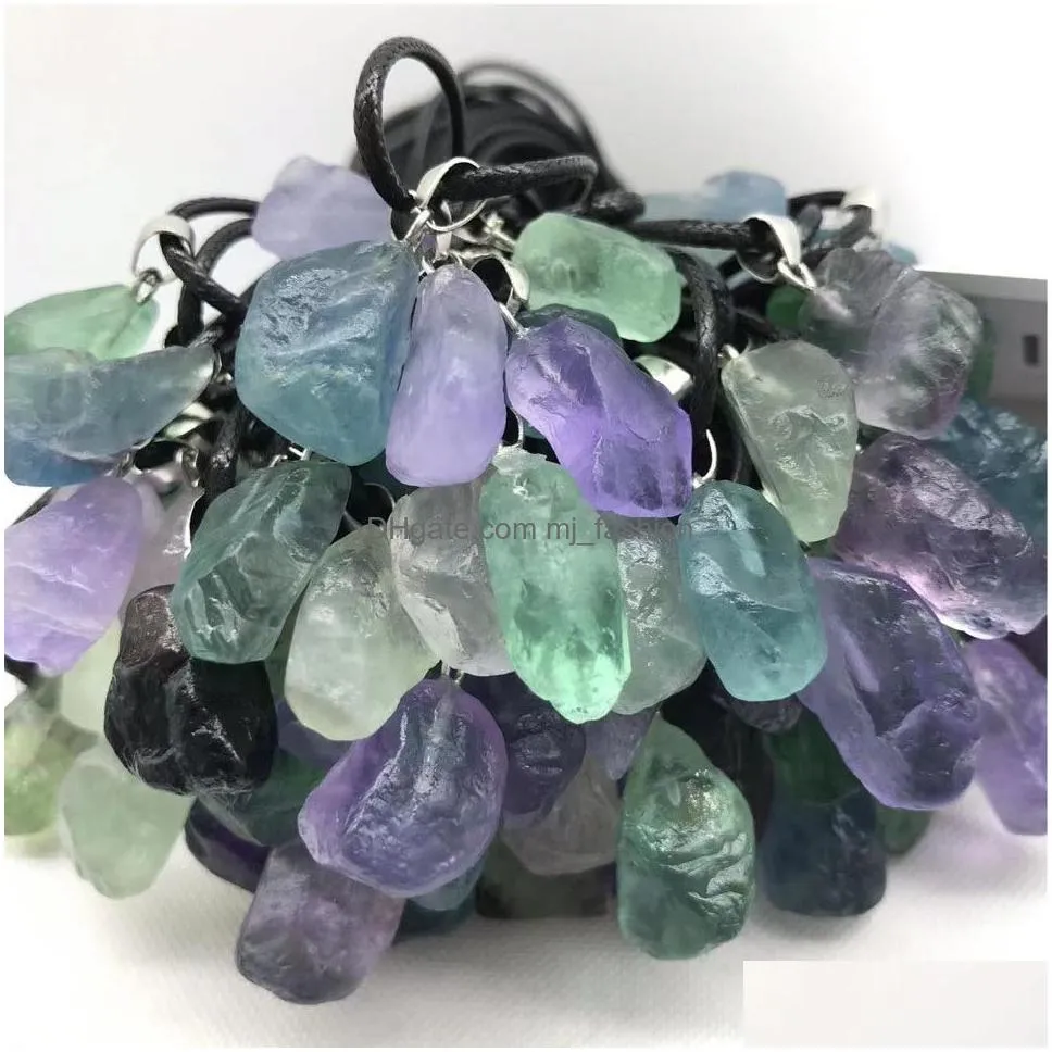 trendy natural fluorite crystal druzy energy healing stone pendant necklace rope necklace women jewelry factory wholesale