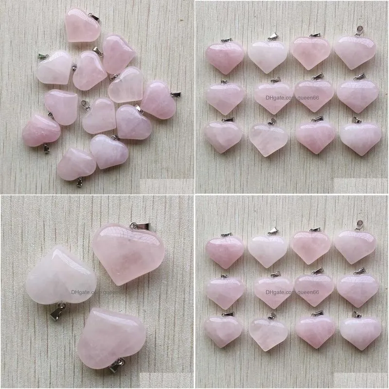 natural rose quartz stone heart charms pendants fit necklace jewelry making