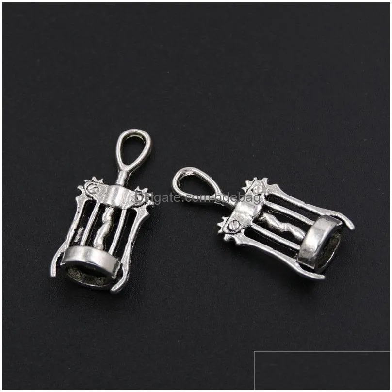 wine corkscrew opener charms 100pcs/lot antique silver pendants jewelry diy fit necklace bracelets creative opener tools