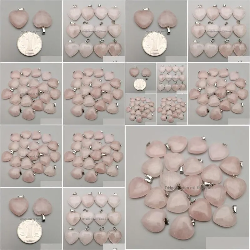 20mm rose quartz heart natural stone charms chakra healing pendant diy necklace earrings jewelry making