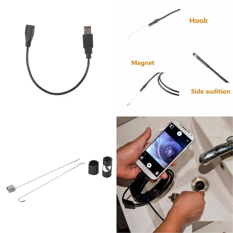 2m 1m 7mm endoscope camera flexible ip67 waterproof inspection borescope camera for android pc notebook 6leds adjustable