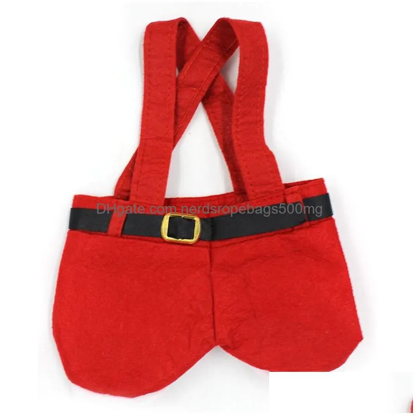 merry christmas gift treat candy wine bottle santa claus suspender pants trousers decor christmas portable candy gift wrap