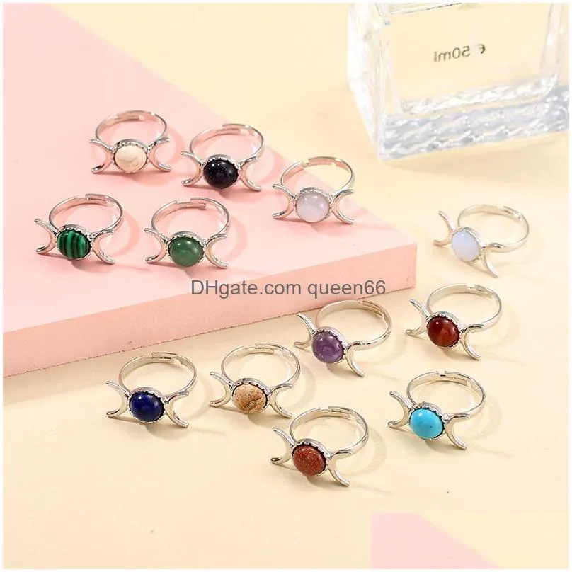 moon goddess rose quartz stone rings gem fashion turquoise howlites finger rings for women jewelry party gift
