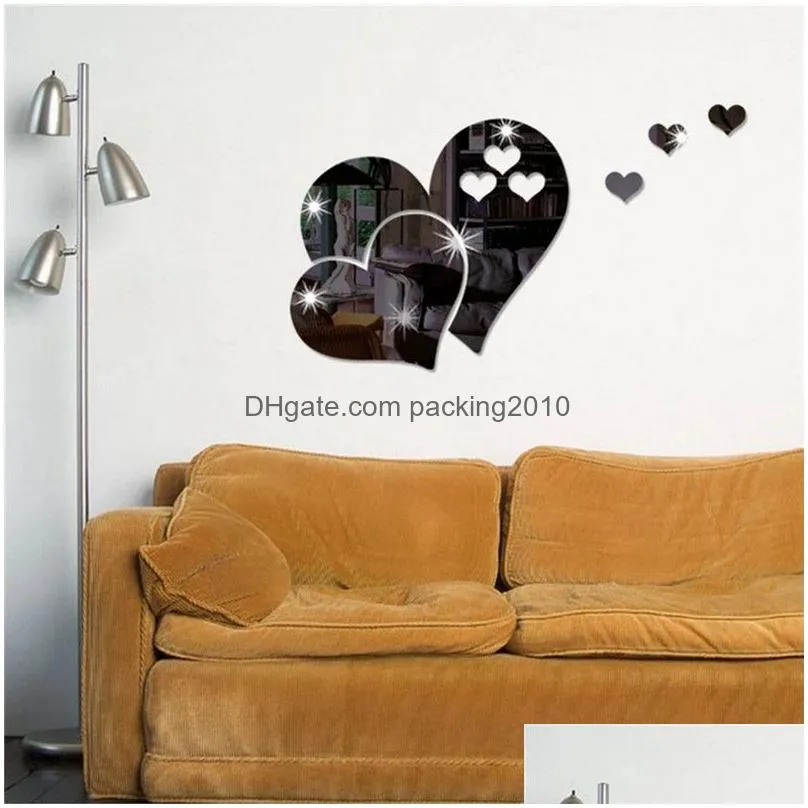 acrylic mirror wall stickers 3d creative heart shape mirror wall stickers diy room decorative decal heart mirrors