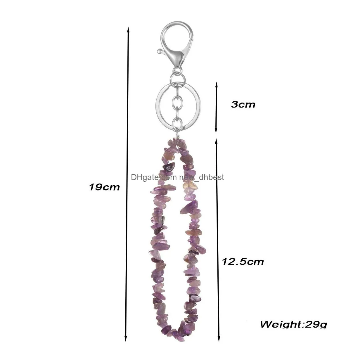 fashion natural stone key rings chip beads nuggets fluorite amethyst rose crystal quartz keychain bag car hanging charms