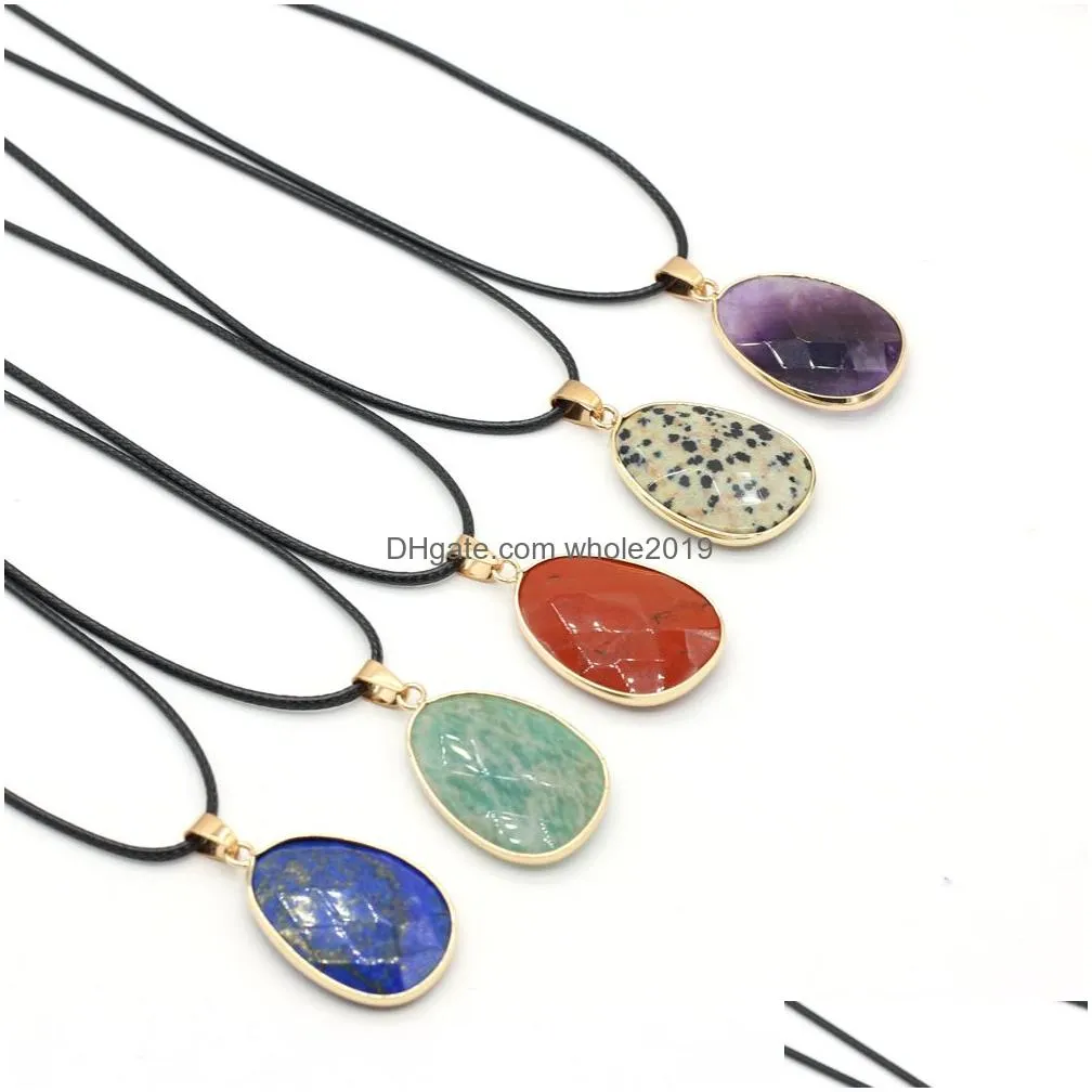 waterdrop reiki healing natural stone pendant necklace chakra amethyst white crystal gold edged necklaces for women jewelry 23x34mm