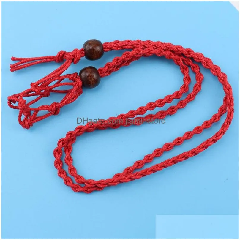 empty stone holder wax rope net bag pendant braided pocket adjustable cord necklace diy 2.5cm natural quartz crystal healing bead