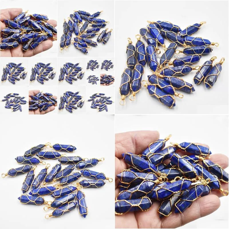 natural stone lapis lazuli amethyst charms hexagonal healing reiki point pendants for jewelry making