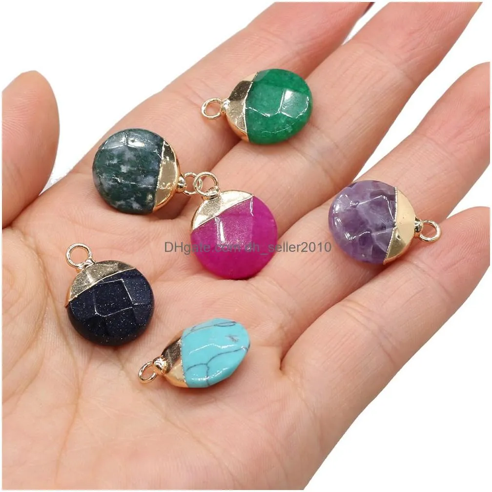 delicate natural stone charms round rose quartz lapis lazuli turquoise opal pendant diy for bracelet necklace earrings jewelry making
