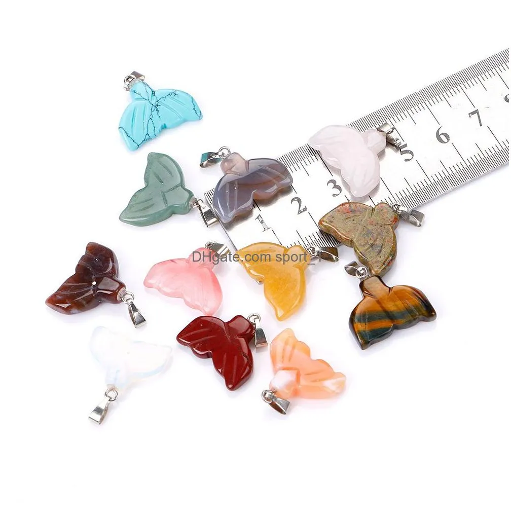 natural crystal rose quartz stone pendant fishtail shape necklace chakra healing jewelry for women men