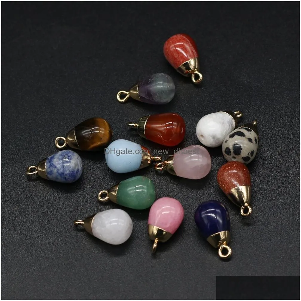 delicate waterdrop natural stone chakra charms teardrop shape pendant rose quartz healing reiki crystal finding diy necklaces women jewelry