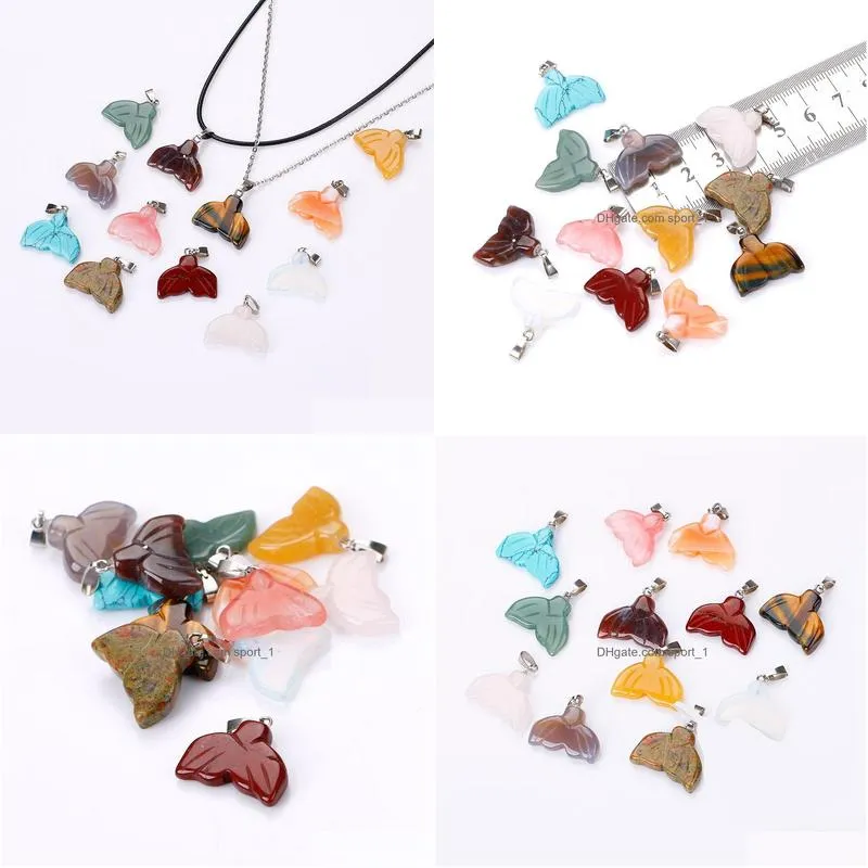 natural crystal rose quartz stone pendant fishtail shape necklace chakra healing jewelry for women men