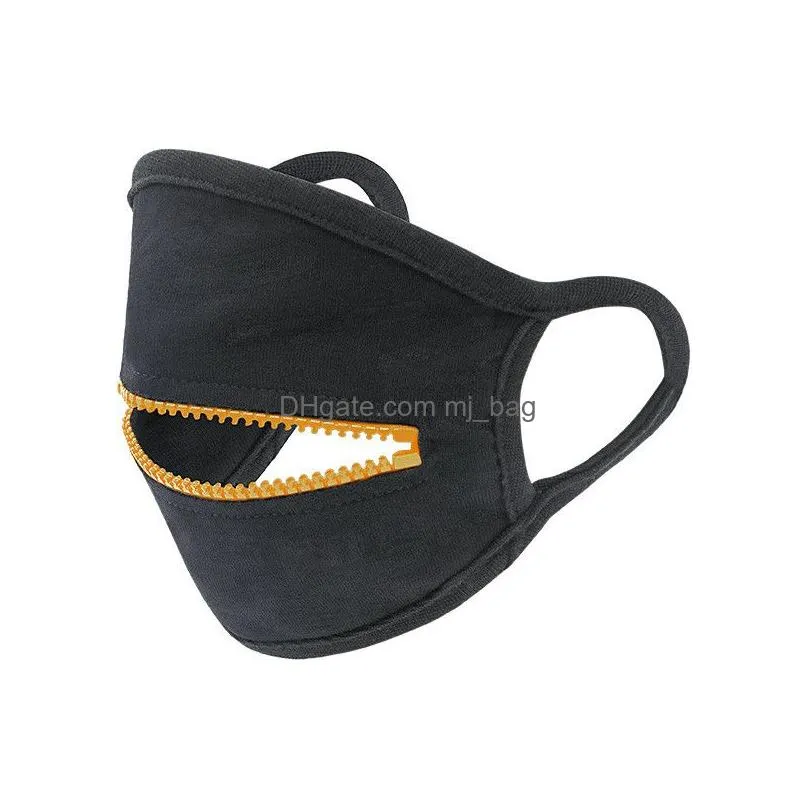 zipper design face mask black women man cycling protective mouth cover fashion masks cotton breathable sport mask