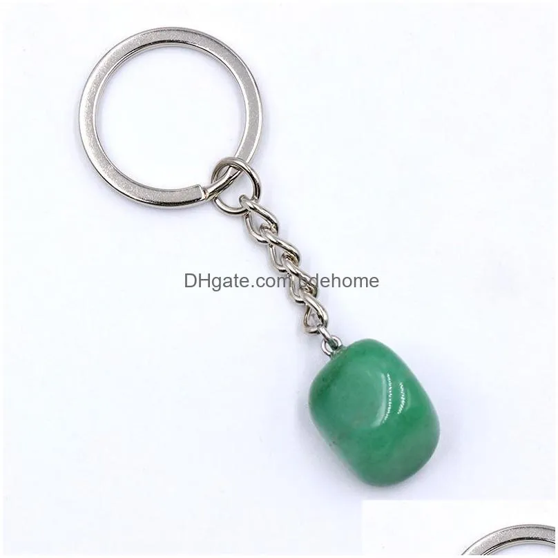 irregular cubic natural crytal stone keychains key rings silver color healing crystals car decor keyrings keyholder for women men gift