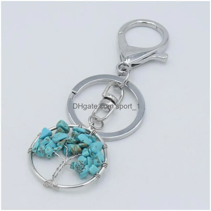 natural crystal stone key ring tree of life pendant handmade keychains key holder for women girl car bags accessories