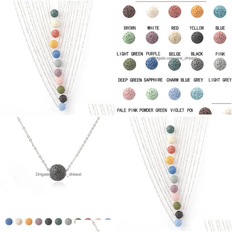 10mm 12mm colorful lava stone ball bead necklace diy arom essential oil diffuser necklaces stainless steel chain collar for women