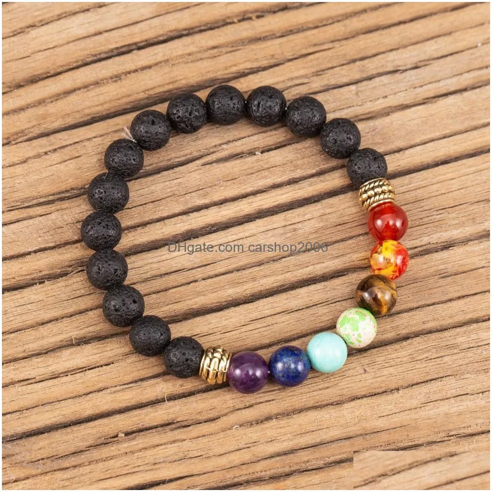 8mm lava stone seven chakra beaded strand bracelet diy aromatherapy essential oil diffuser bracelets for women men yoga buddha energy