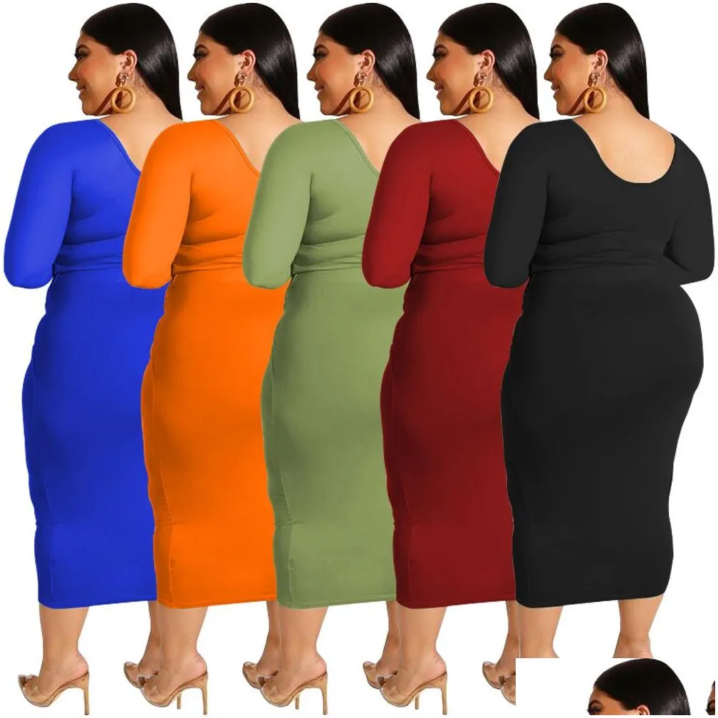 5xl plus size two piece dress women casual solid long sleeved top and maxi skirt set 2pcs outfits ship