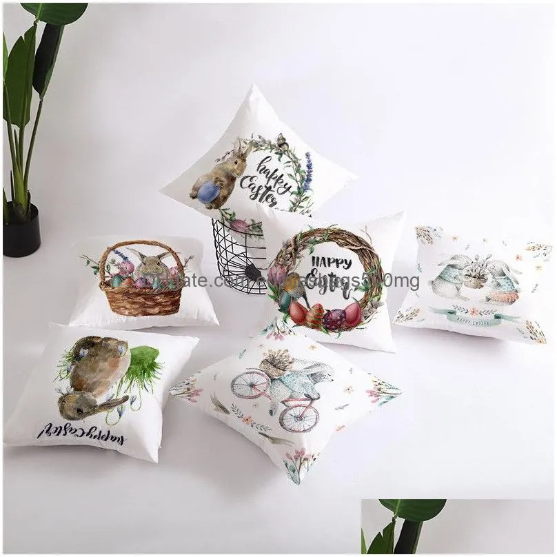 easter bunny pillowcase cartoon rabbit pillow covers 45x45cm square throw pillow case easter home car office pillow case