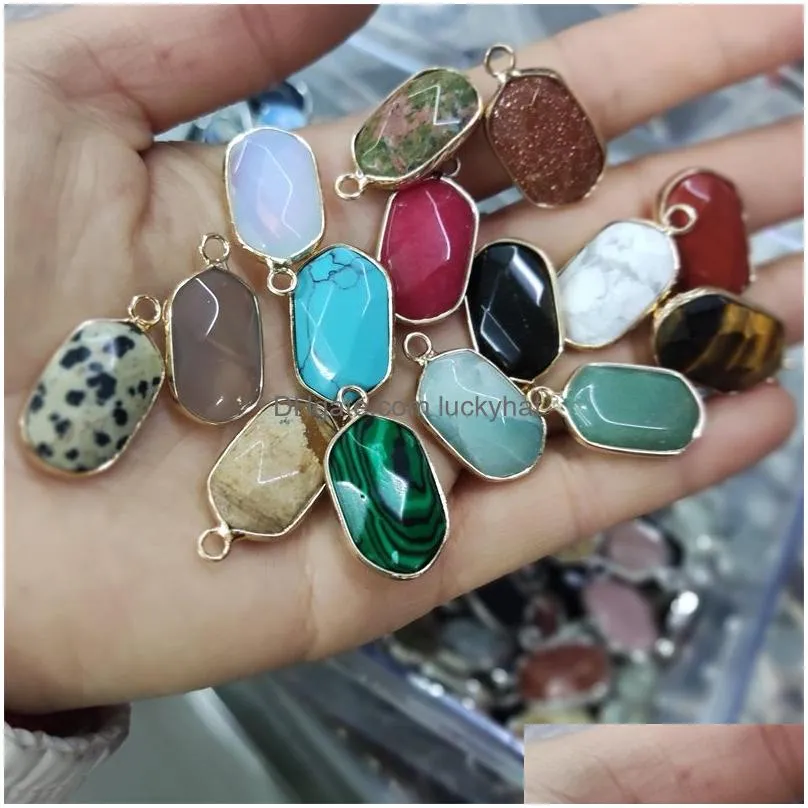 gold edge natural crystal oval hexagon stone charms rose quartz pendants trendy for jewelry making wholesale
